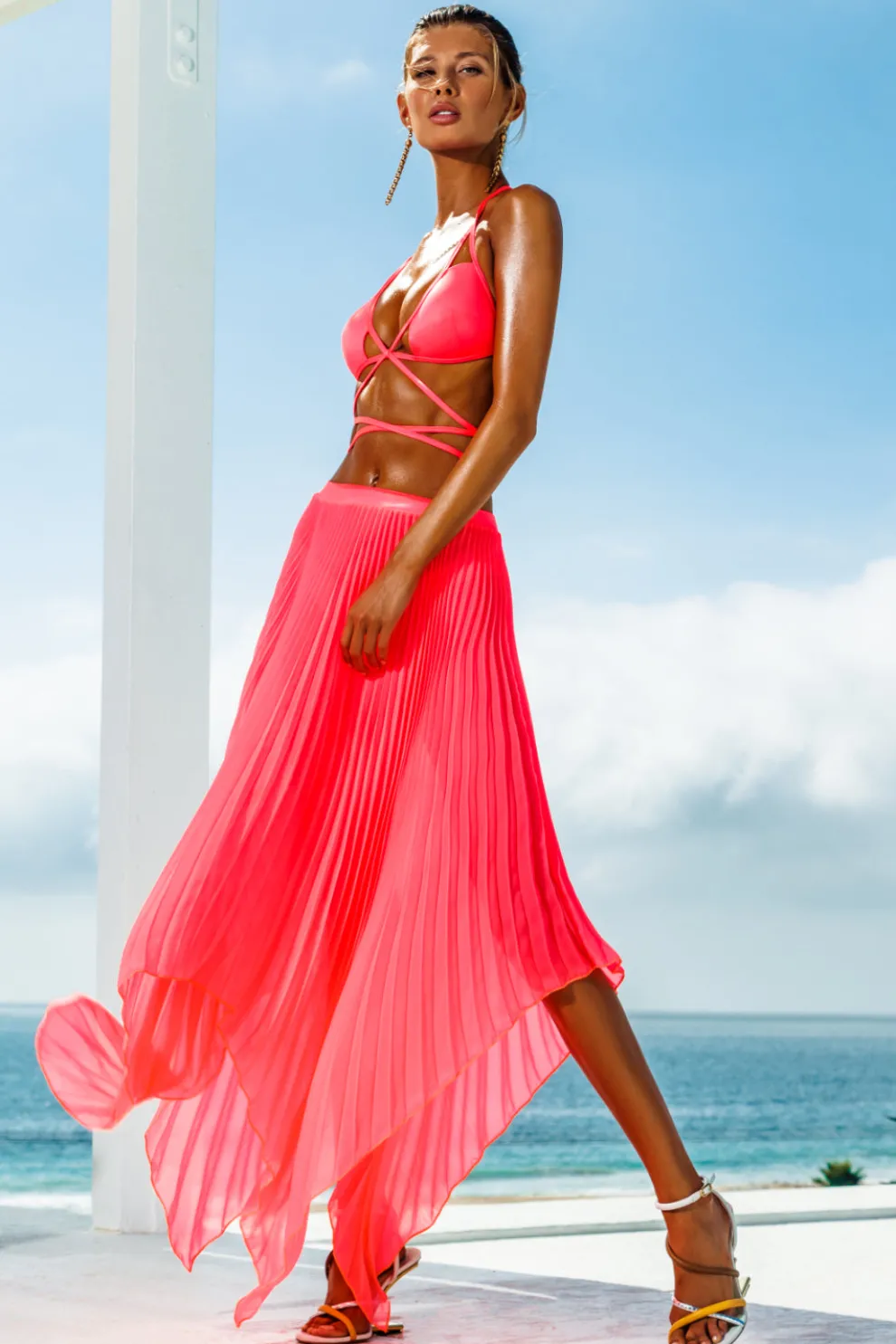 Asymmetrical Pink Pleated Skirt